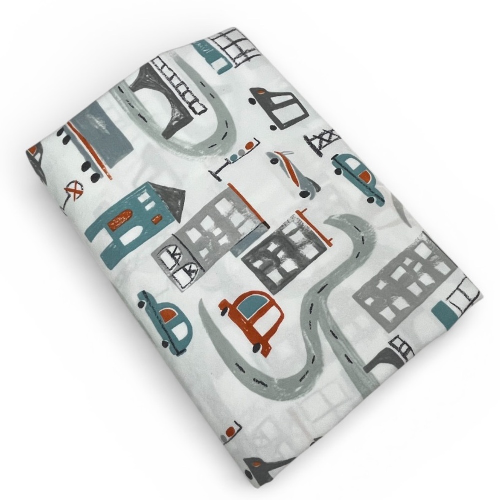 PB Kids Organic City Twin Flat Sheet - White, Gray, Orange, Blue